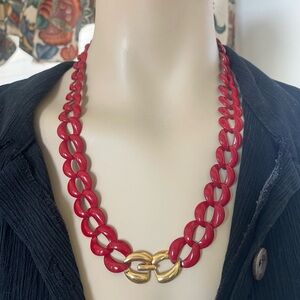 VTG 80s Signed Napier Versatile Glossy Bold Red Enamel Metal Chain Link Necklace